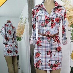 Ultra Flirt Long Tee Dress Floral Long Sleeve